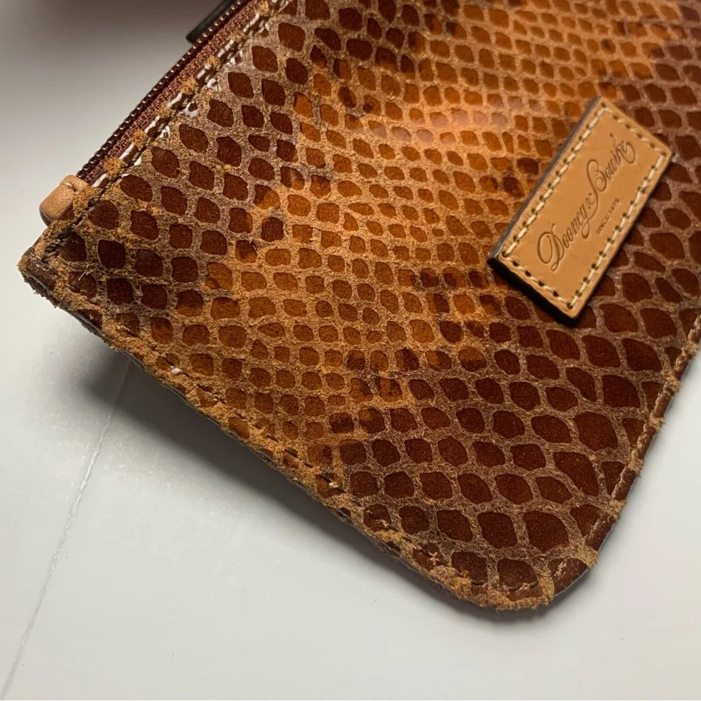 Dooney & Bourke Brown Leather Wristlet Snake Reptile Print Clutch Pouch - Picture 6 of 10